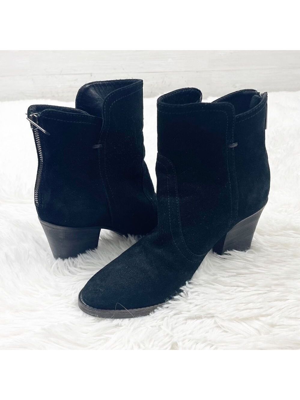 Aquatalia Farrah Stacked Heel Suede Booties